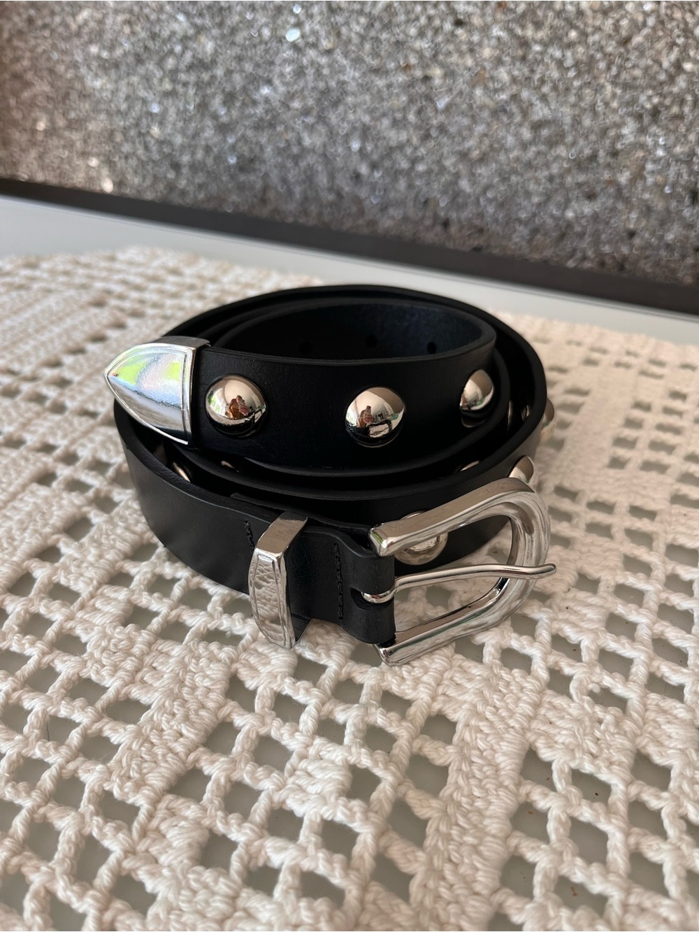 Black silver Stud Belt Brave leather 1992 - Italian leather made in canada